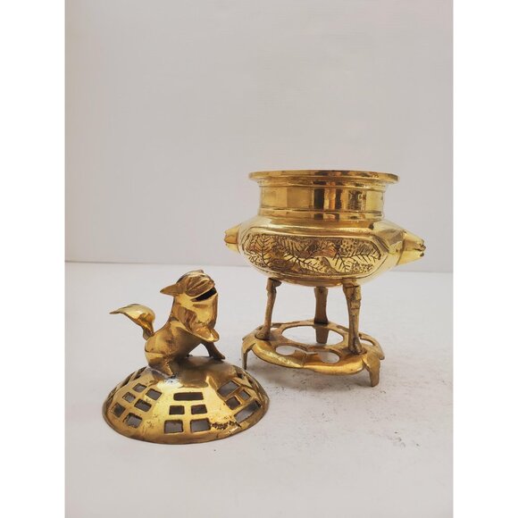 Antique brass/bronze incense burner with Foo Dog - Picture 10 of 10